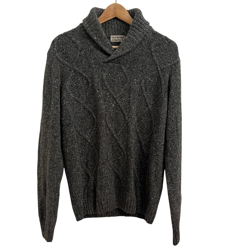 Luca Nobili Cable Knit Shawl Collar Sweater Mens M Italy Wool Fisherman Chunky‎